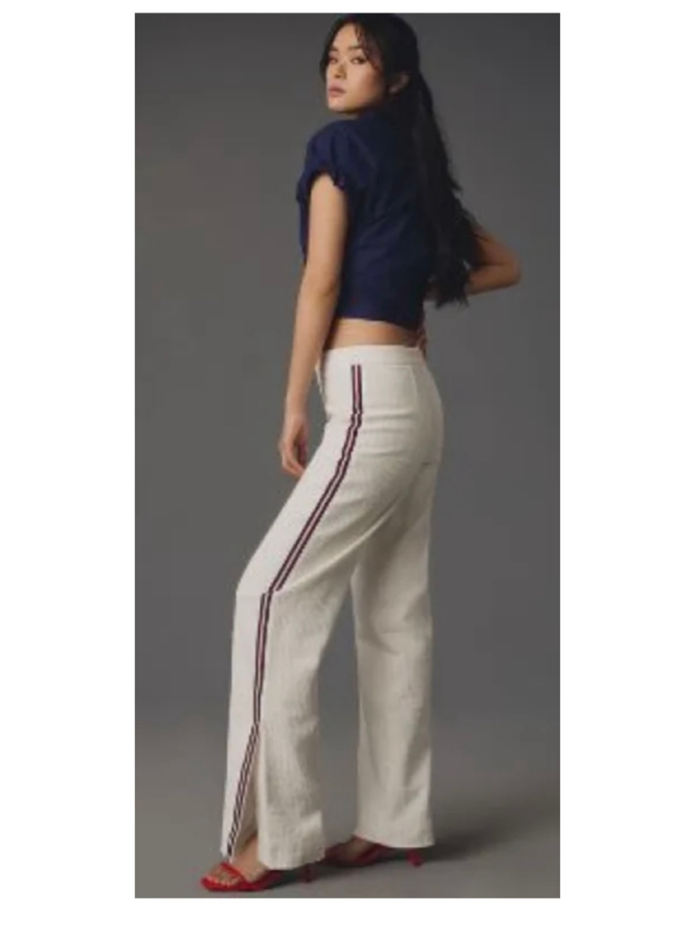 Maeve Tweed Track Pants White with Navy/Red Side Stripe Size 6 NWT